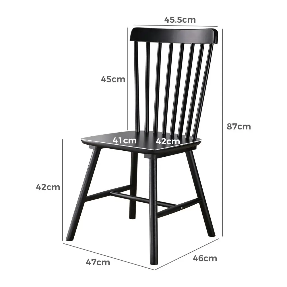 Furb 2x Dining Chairs Minimalist Vertical Back Chair Wooden Chair Home Black