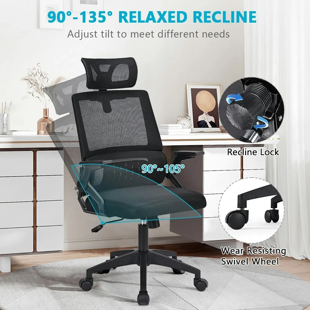 Furb Office Chair Gaming Executive Computer Chair Mesh Fabric Work Seat Black