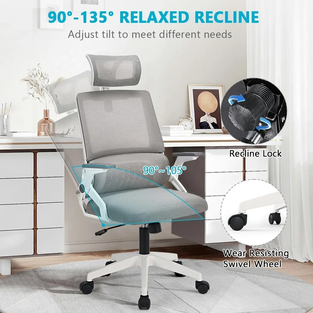 Furb Office Chair Gaming Executive Computer Chair Mesh Fabric Work Seat Grey