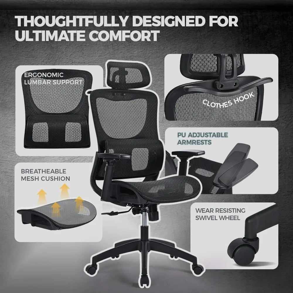 Furb Ergonomic Office Chair Mesh Computer Desk Chair Tilt Fabric Seat Black