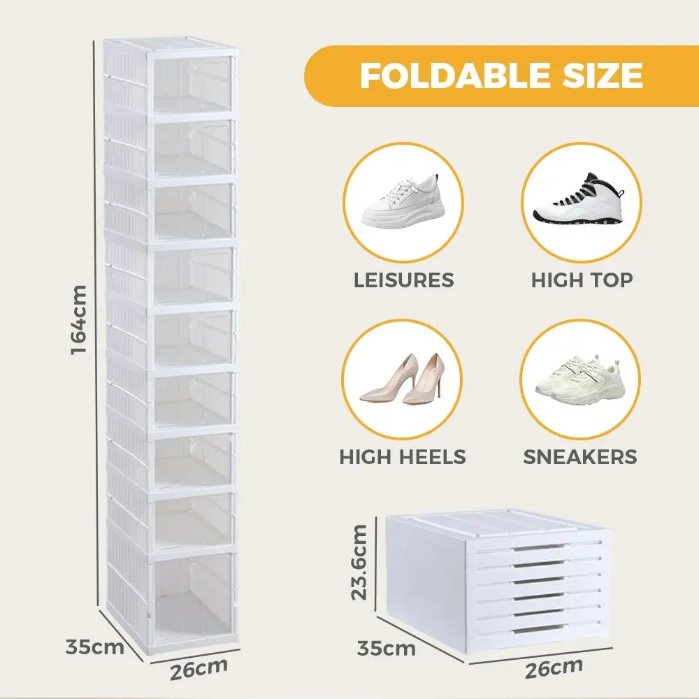 Furb 9 Tier Shoe Boxs Clear Shoe Storage Carbin Set Foldable Shoes Organizer