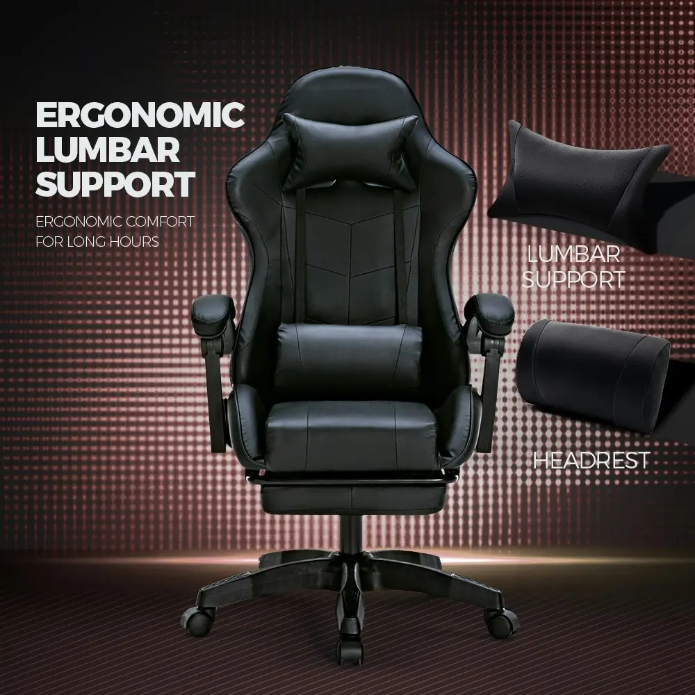 Furb Gaming Chair with Footrest Massage PU Leather Ergonomic Office Chair Black