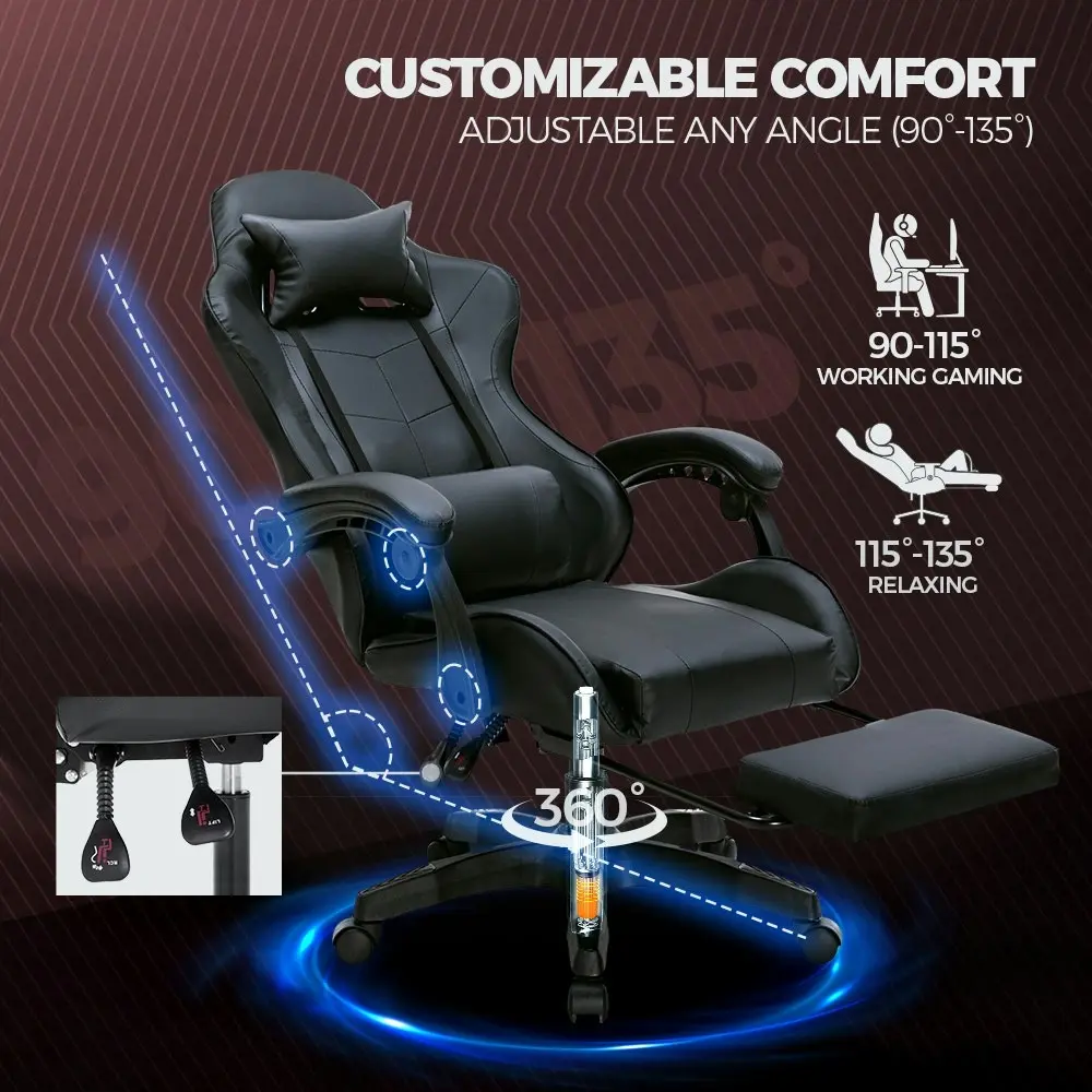 Furb Gaming Chair with Footrest Massage PU Leather Ergonomic Office Chair Black