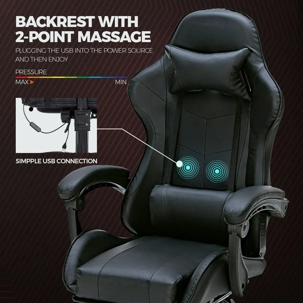 Furb Gaming Chair with Footrest Massage PU Leather Ergonomic Office Chair Black