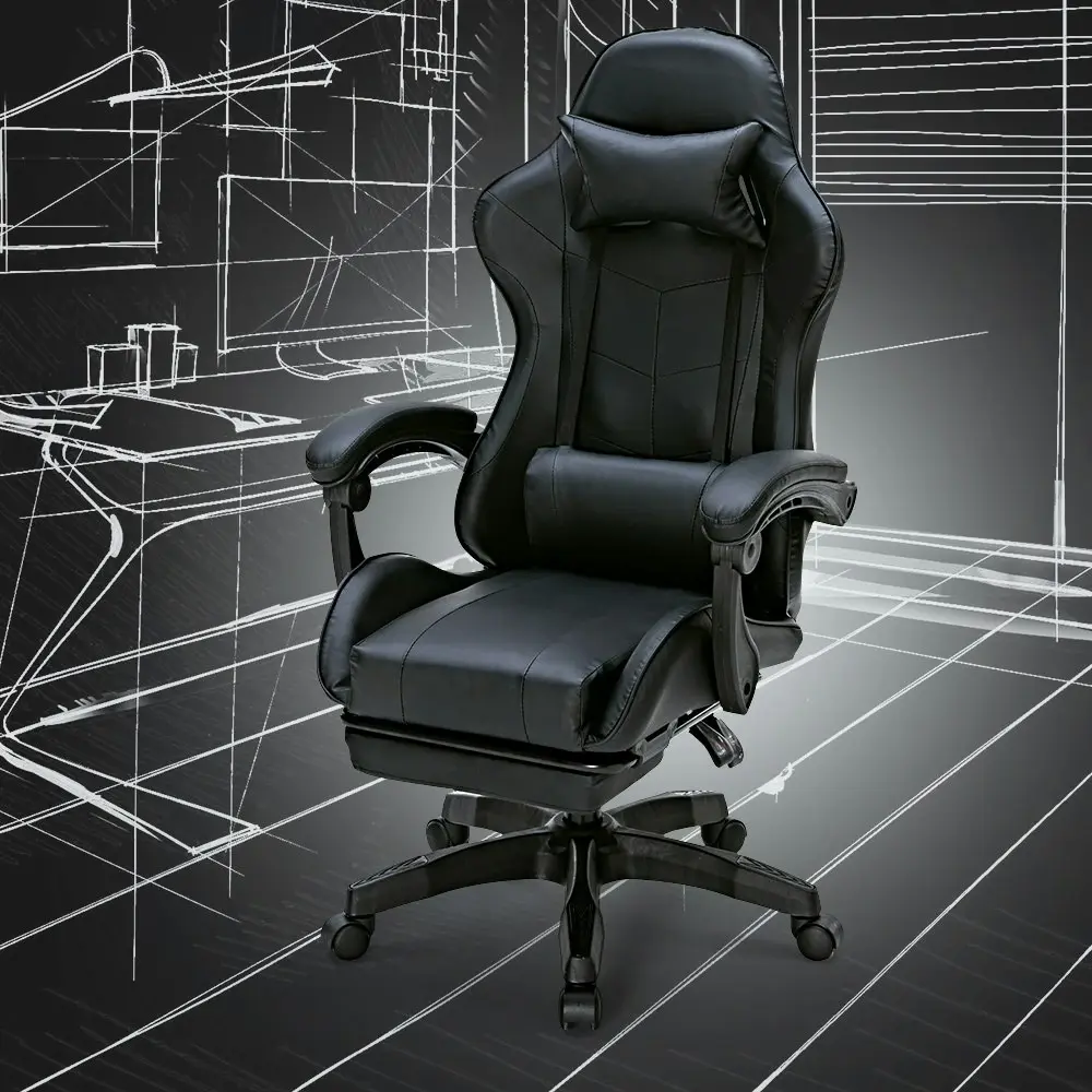 Furb Gaming Chair with Footrest Massage PU Leather Ergonomic Office Chair Black