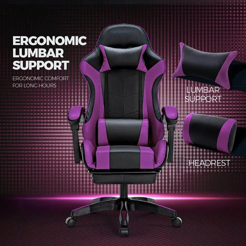 Furb Gaming Chair with Footrest Massage PU Leather Ergonomic Office Chair Purple