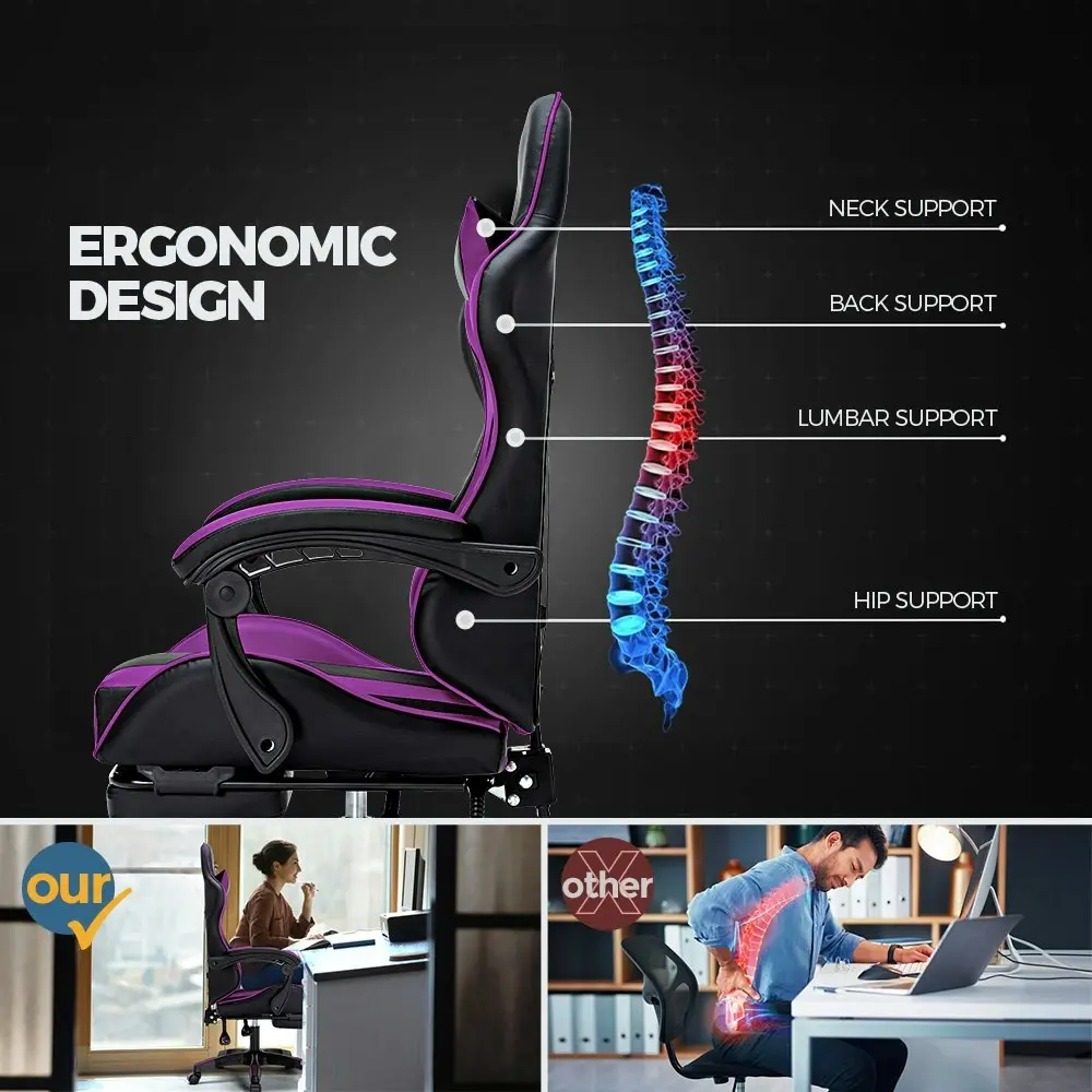 Furb Gaming Chair with Footrest Massage PU Leather Ergonomic Office Chair Purple