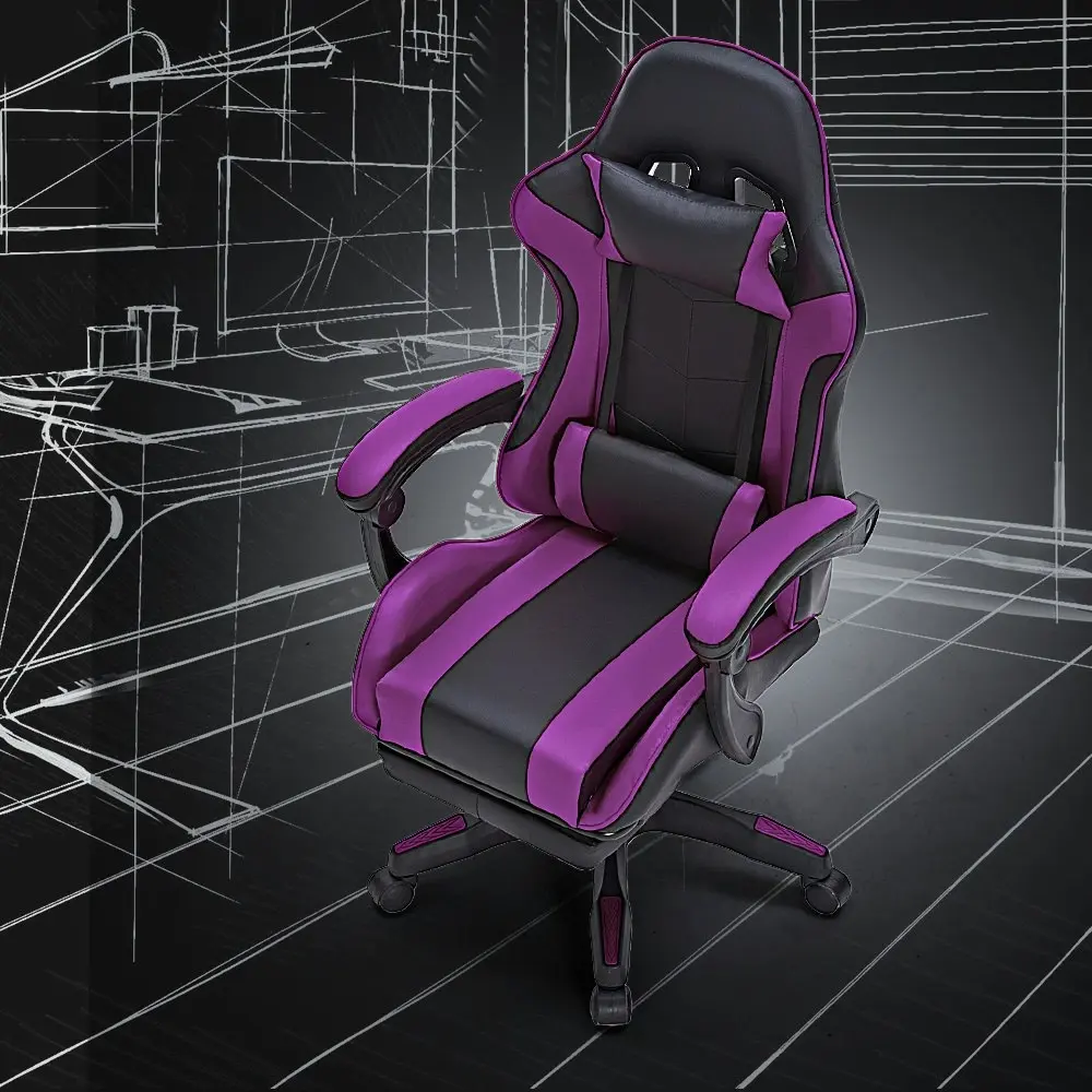 Furb Gaming Chair with Footrest Massage PU Leather Ergonomic Office Chair Purple