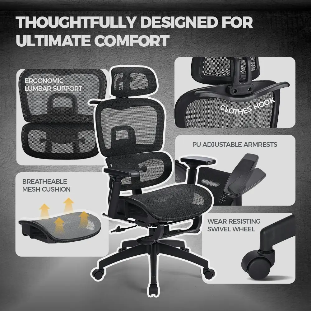 Furb Ergonomic Office Chair w/ Breathable Mesh High Back Computer Chair Black