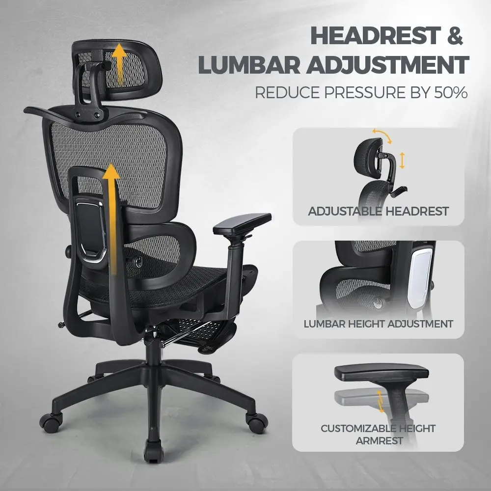 Furb Ergonomic Office Chair w/ Breathable Mesh High Back Computer Chair Black