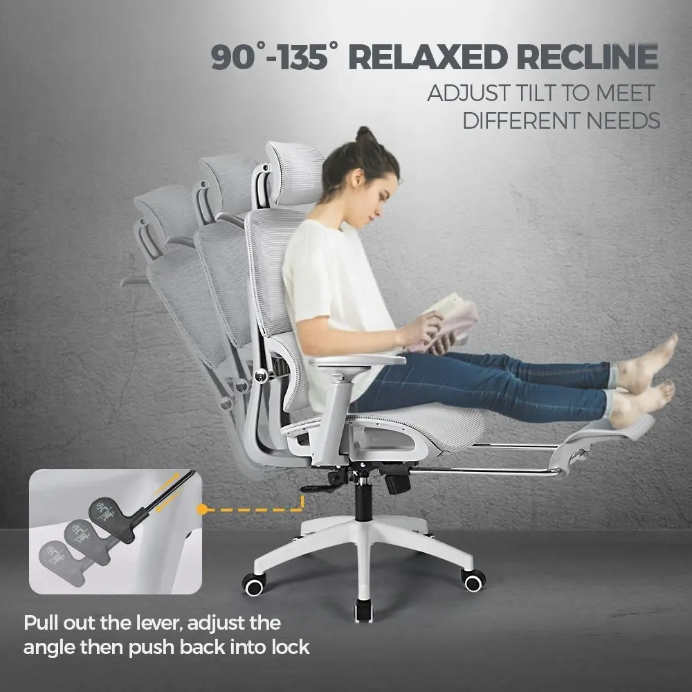 Furb Ergonomic Office Chair w/ Breathable Mesh High Back Computer Chair Grey