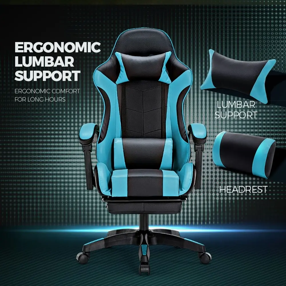 Furb Gaming Office Chair PU Leather Executive Computer Seat with Footrest,Cyan