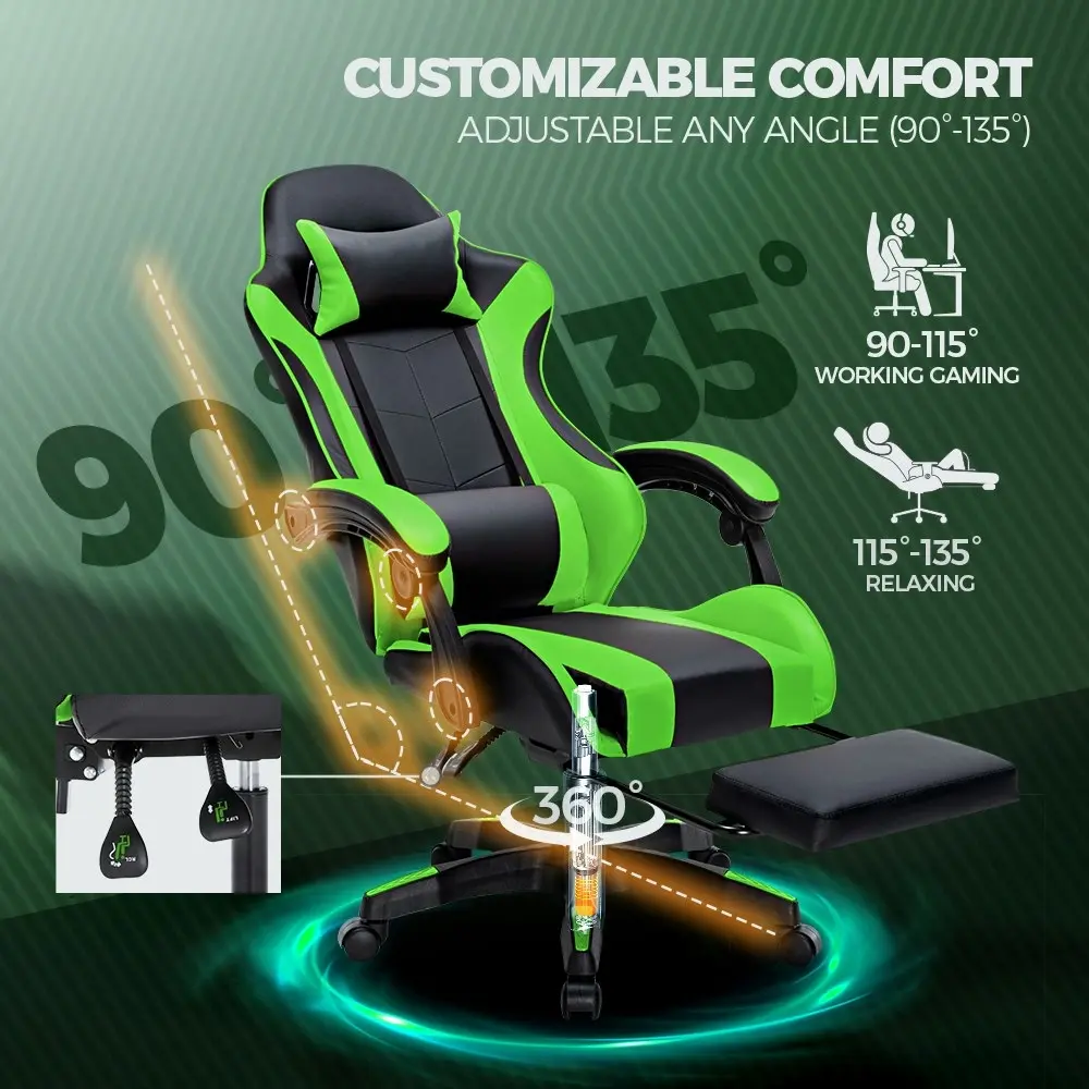 Furb Gaming Office Chair PU Leather Executive Computer Seat with Footrest,Green