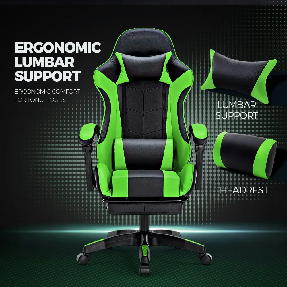 Furb Gaming Office Chair PU Leather Executive Computer Seat with Footrest,Green