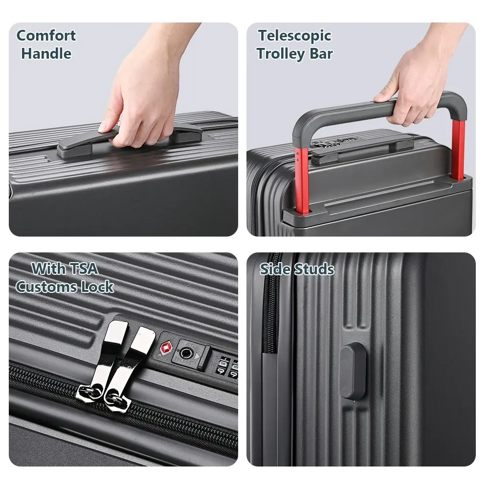 Tabibito 20" Luggage Wide Handle PC Hard Shell Travel Suitcase TSA Lock Grey