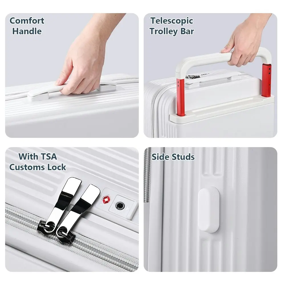 Tabibito 20" Luggage Wide Handle PC Hard Shell Travel Suitcase TSA Lock White