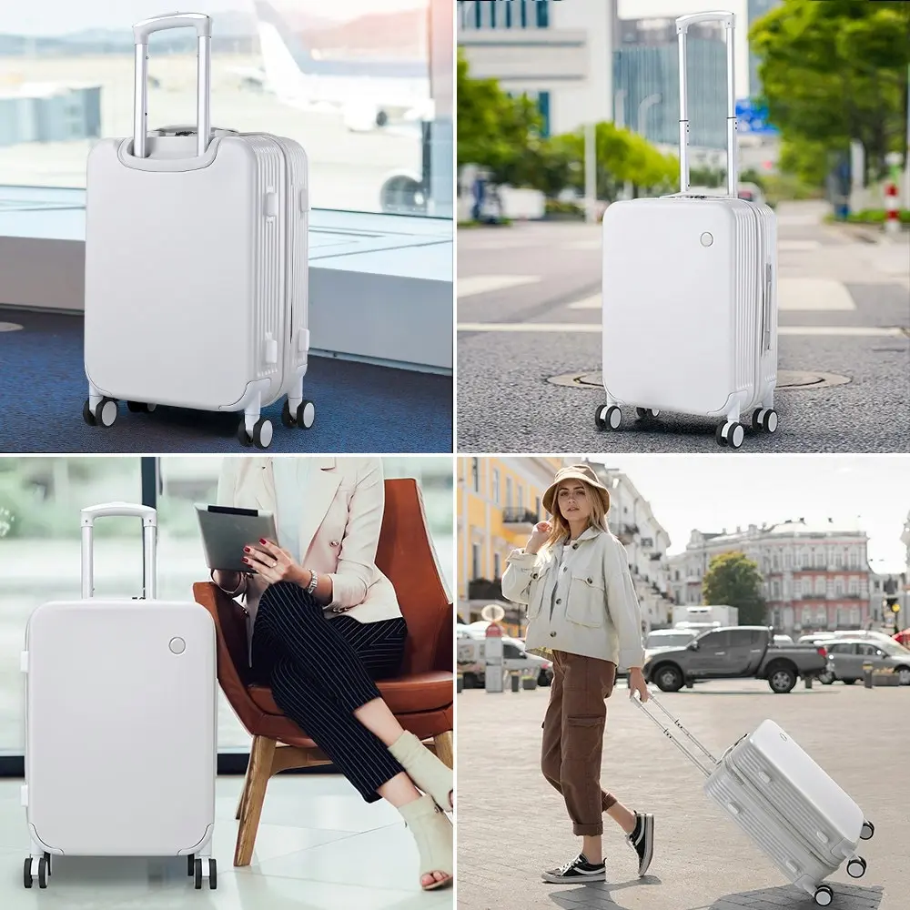 Tabibito Luggage Set Hard Shell ABS Suitcase Spinner Wheel TSA Lock 20"24" White