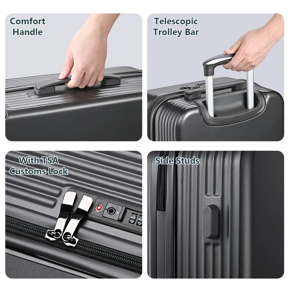 Tabibito Luggage Set Hard Shell ABS Rolling Suitcase TSA Lock 20"24"28" Grey