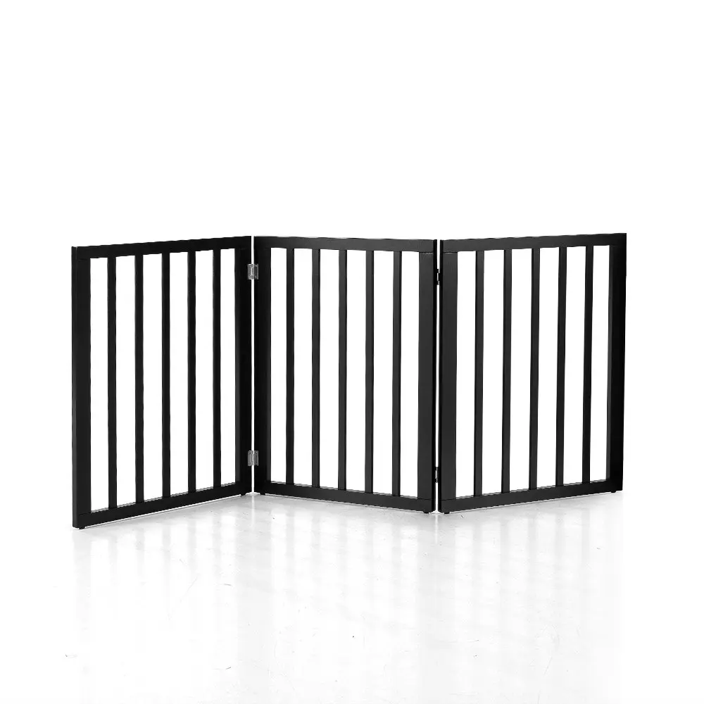 Petzly Pet Gate Dog Fence Safety Barrier Security Door 3 Panel 61cm Black