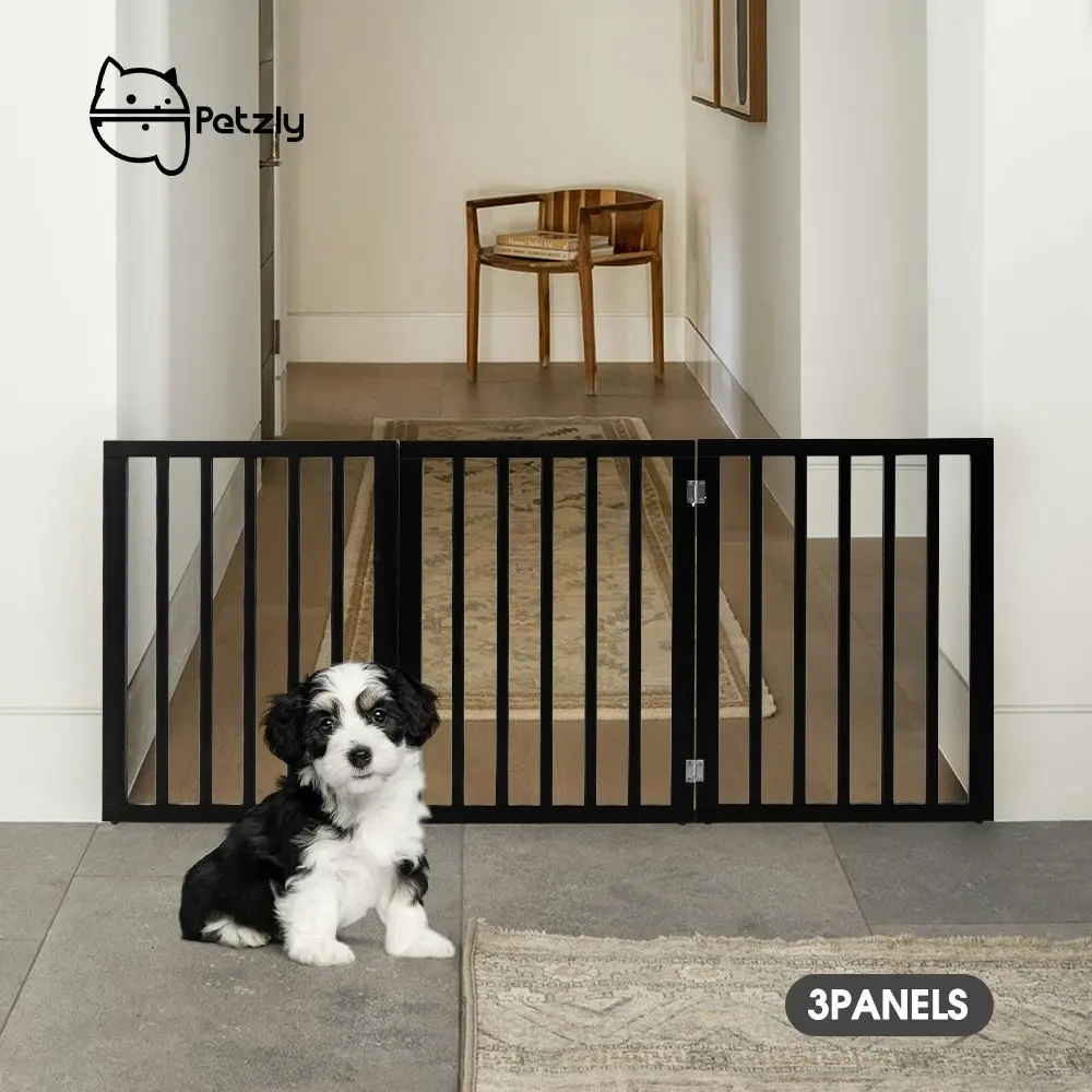 Petzly Pet Gate Dog Fence Safety Barrier Security Door 3 Panel 61cm Black