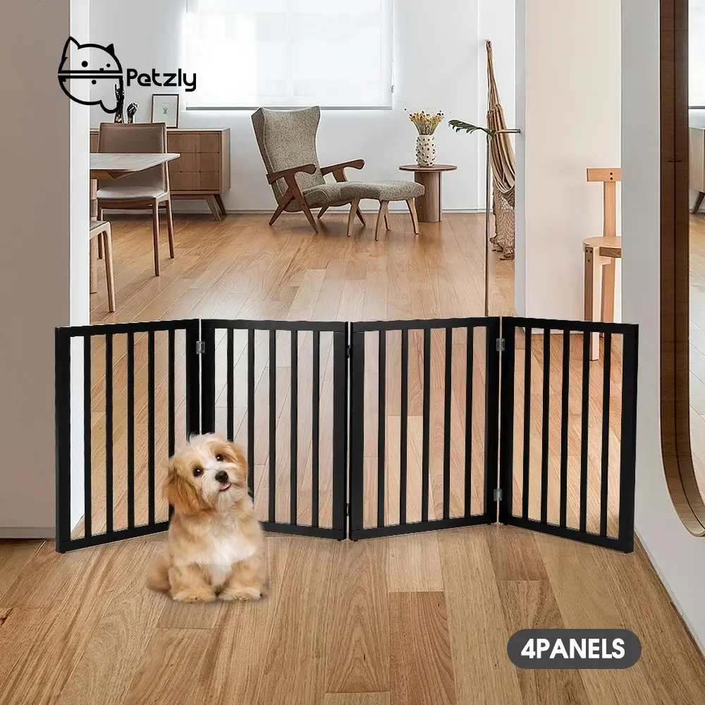 Petzly Pet Gate Dog Fence Safety Barrier Security Door 4 Panel 61cm Black