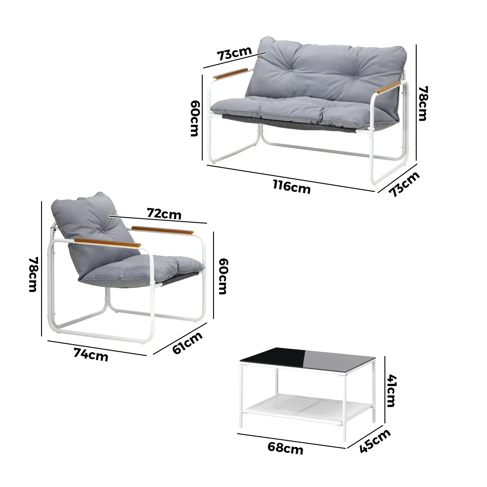 Livsip 4 Piece Outdoor Patio Sofa Set Lounge Furniture Garden Chairs Table White