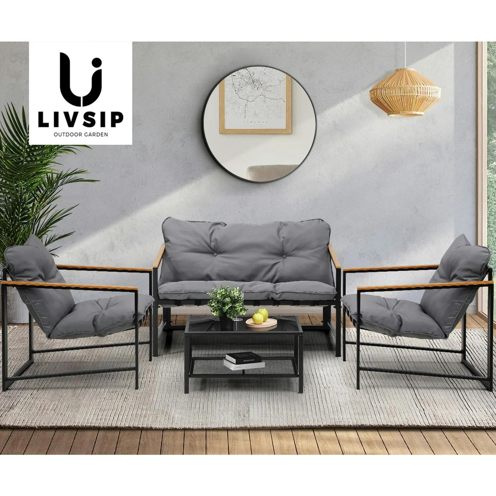 Livsip 4 Seater Outdoor Lounge Sofa Furniture Setting Garden Patio Chairs Table