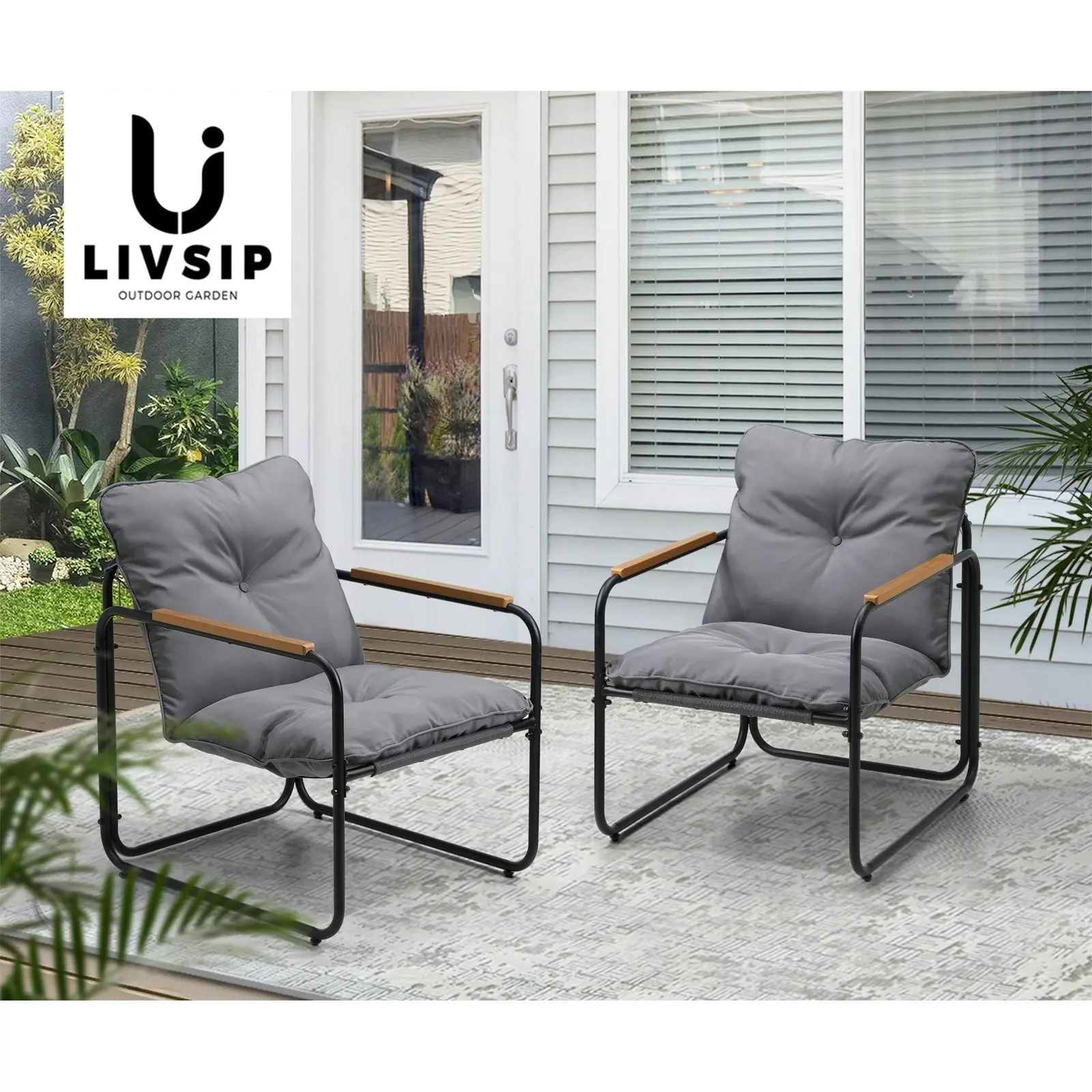 Livsip Outdoor Chairs Furniture Setting Garden Patio Armchair Lounge Sofa Black