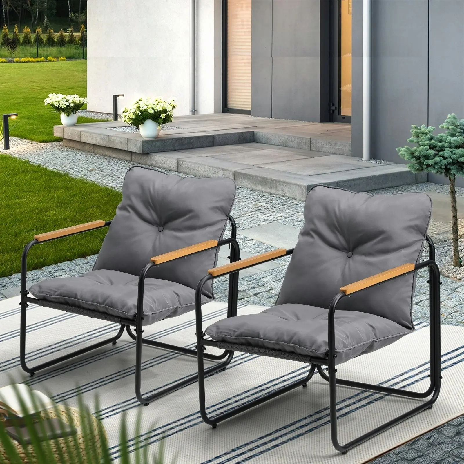 Livsip Outdoor Chairs Furniture Setting Garden Patio Armchair Lounge Sofa Black