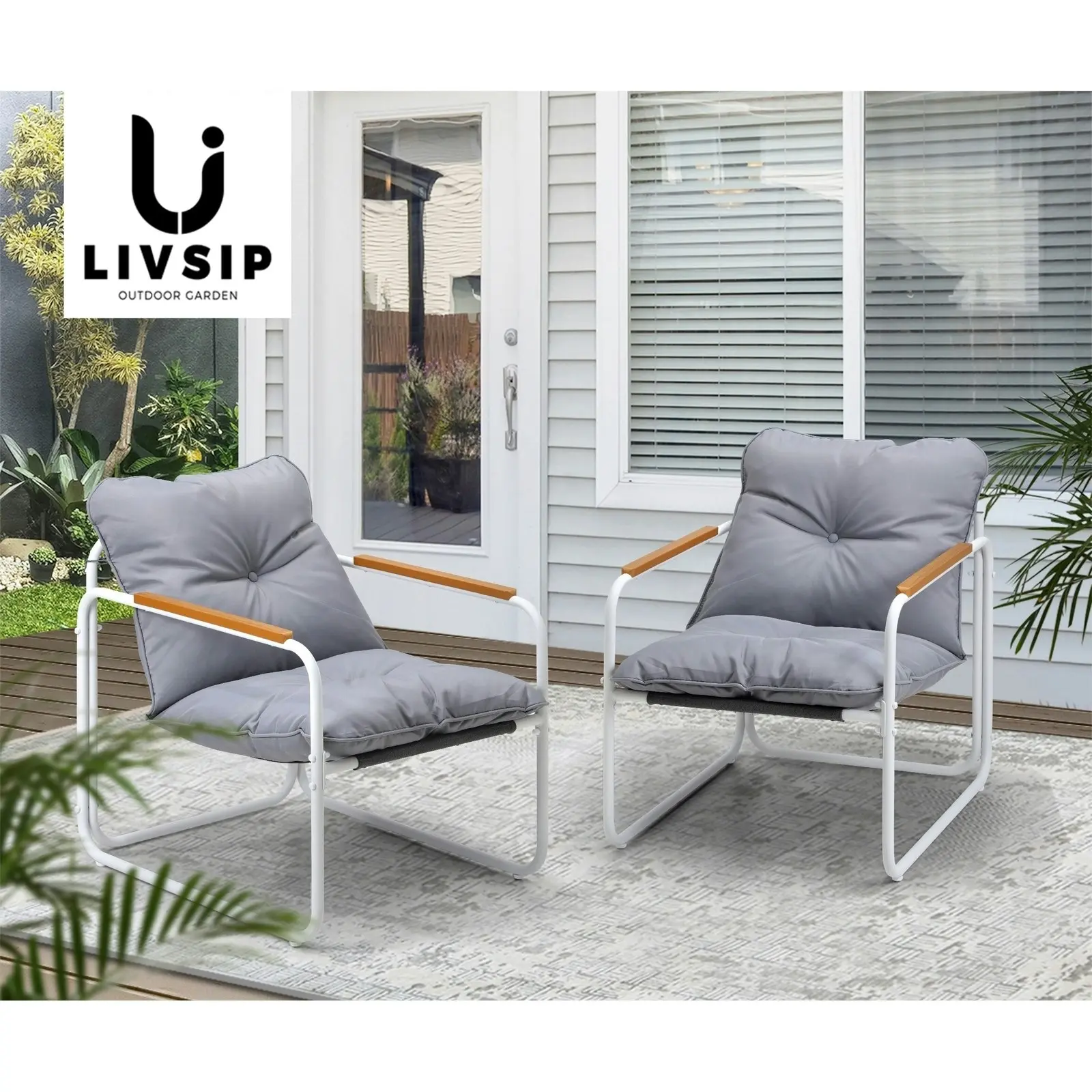 Livsip Outdoor Chairs Furniture Setting Garden Patio Armchair Lounge Sofa White