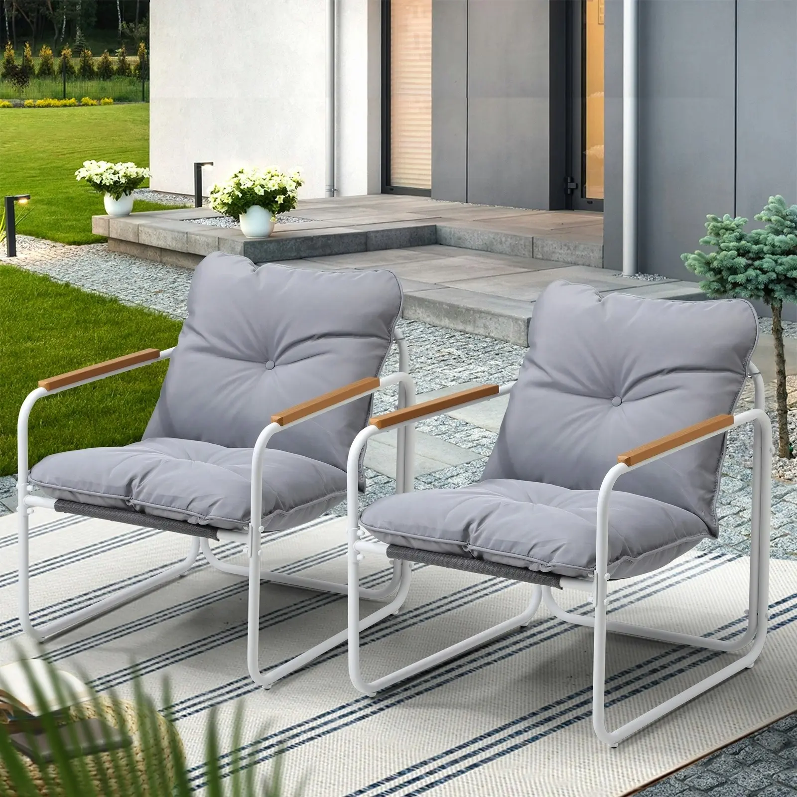 Livsip Outdoor Chairs Furniture Setting Garden Patio Armchair Lounge Sofa White