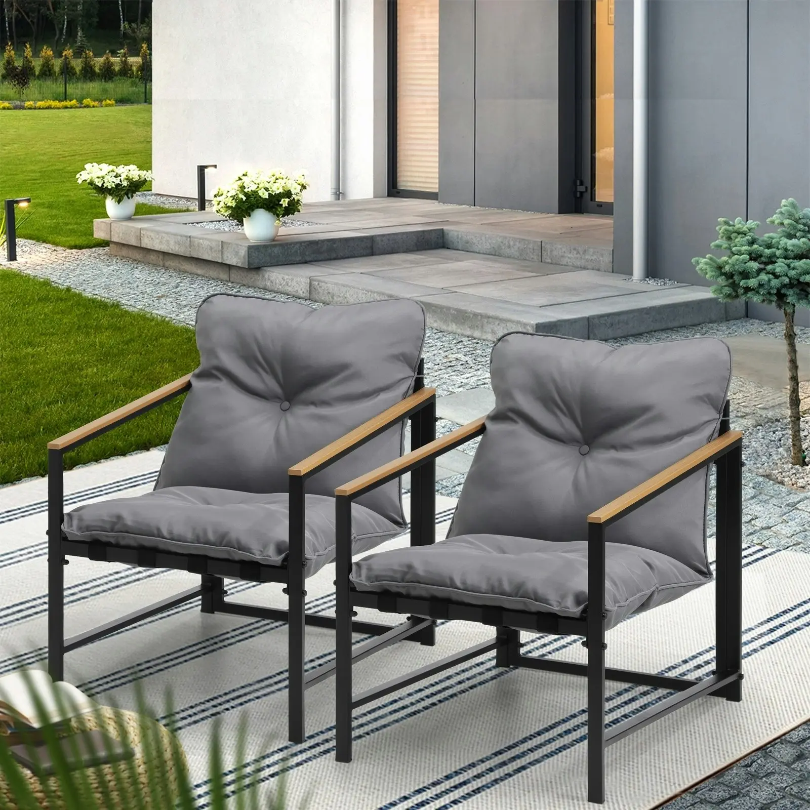 Livsip Outdoor Chairs Furniture Setting Garden Patio Armchair Lounge Sofa