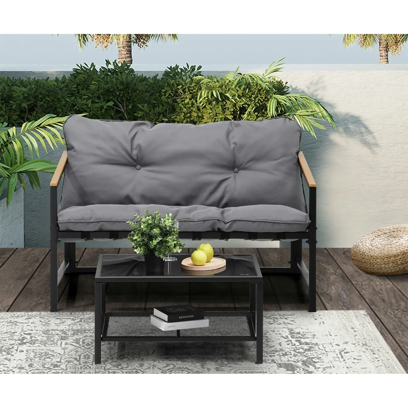 Livsip 2 Piece Outdoor Patio Sofa Set Garden Lounge Setting Furniture