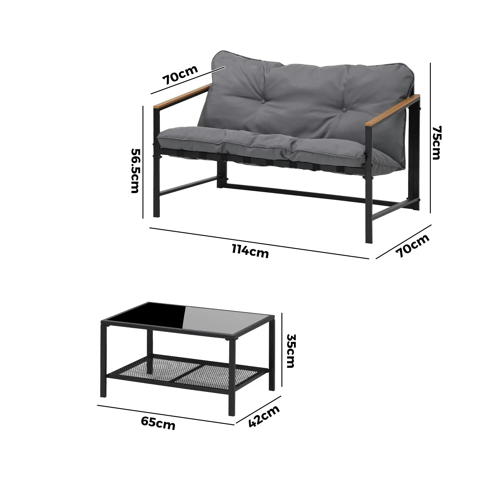 Livsip 2 Piece Outdoor Patio Sofa Set Garden Lounge Setting Furniture