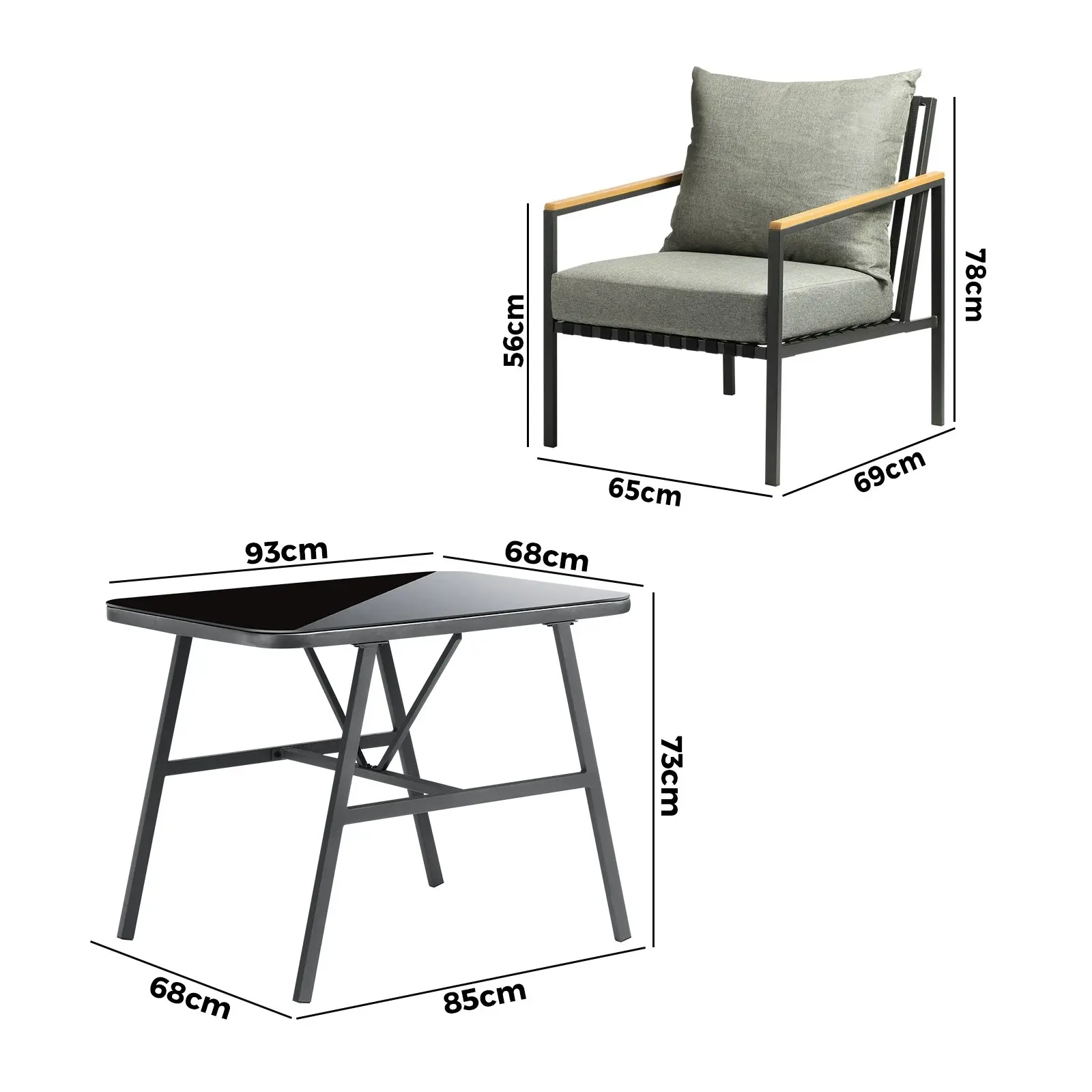 Livsip Outdoor Dining Set Table and Chairs Patio Furniture Garden Setting 3PCS