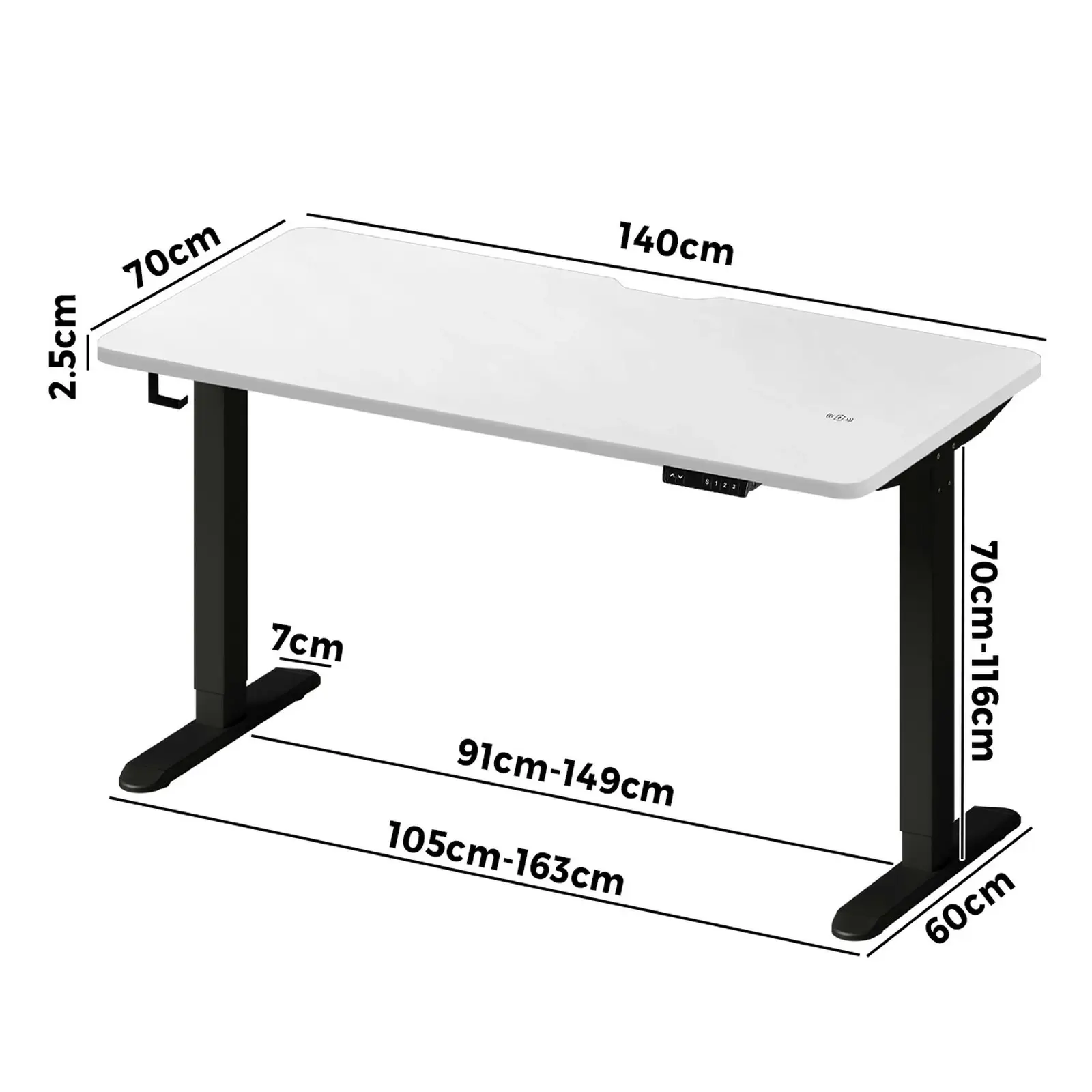 Oikiture Electric Standing Desk With Wireless Charging Single Motor Black Frame 140CM White Tabletop