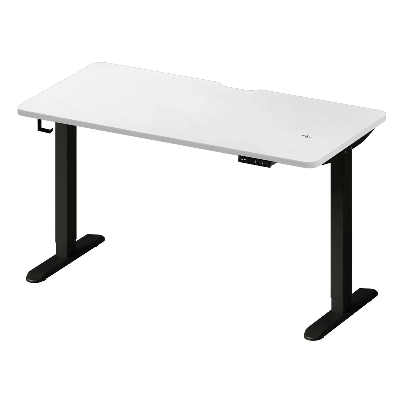 Oikiture Electric Standing Desk With Wireless Charging Single Motor Black Frame 140CM White Tabletop