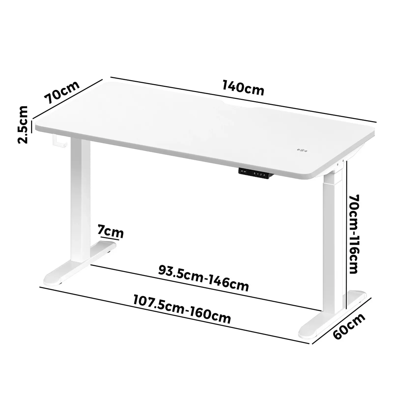 Oikiture Electric Standing Desk With Wireless Charging Dual Motor White Frame 140CM White Tabletop