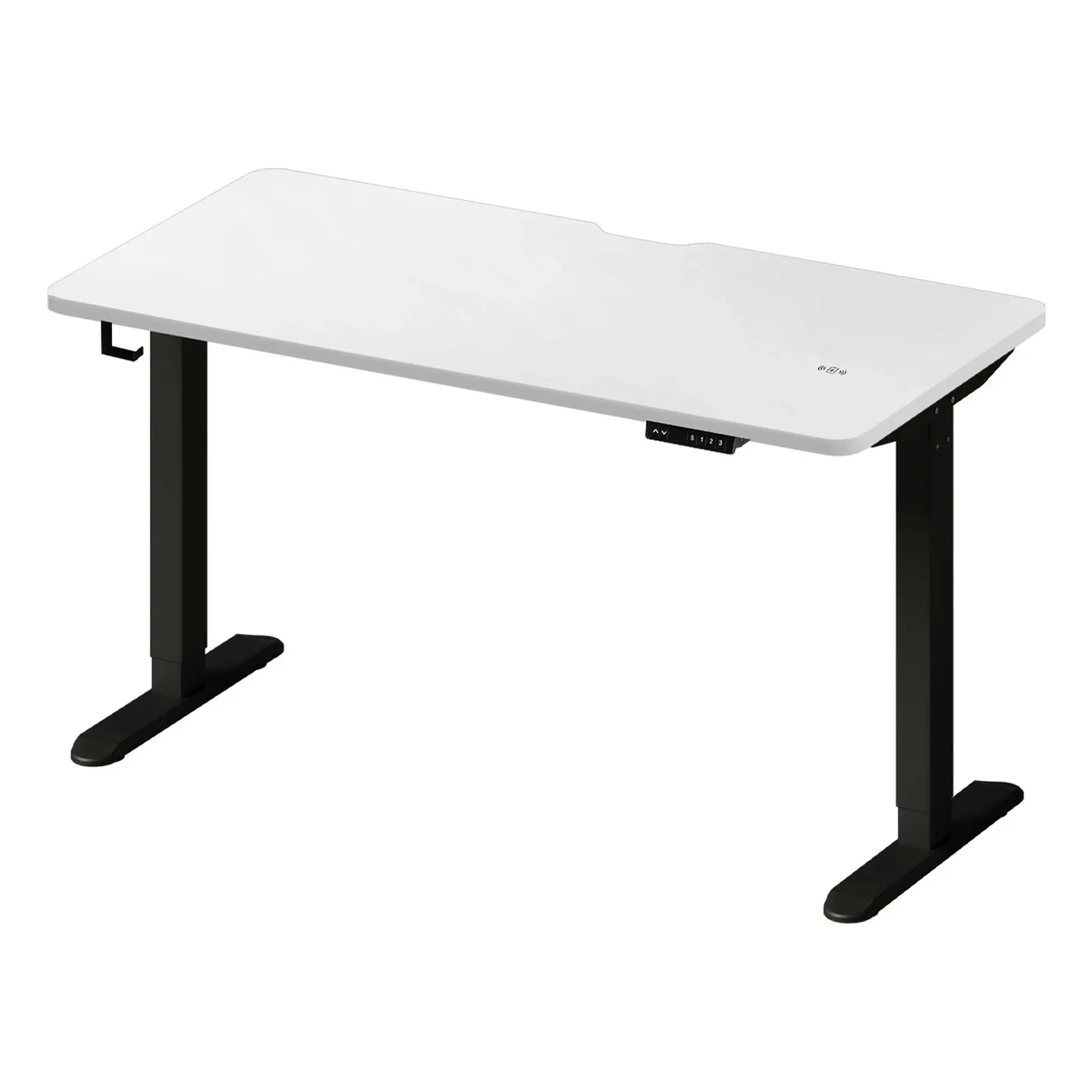 Oikiture Electric Standing Desk With Wireless Charging Dual Motor Black Frame 140CM White Tabletop