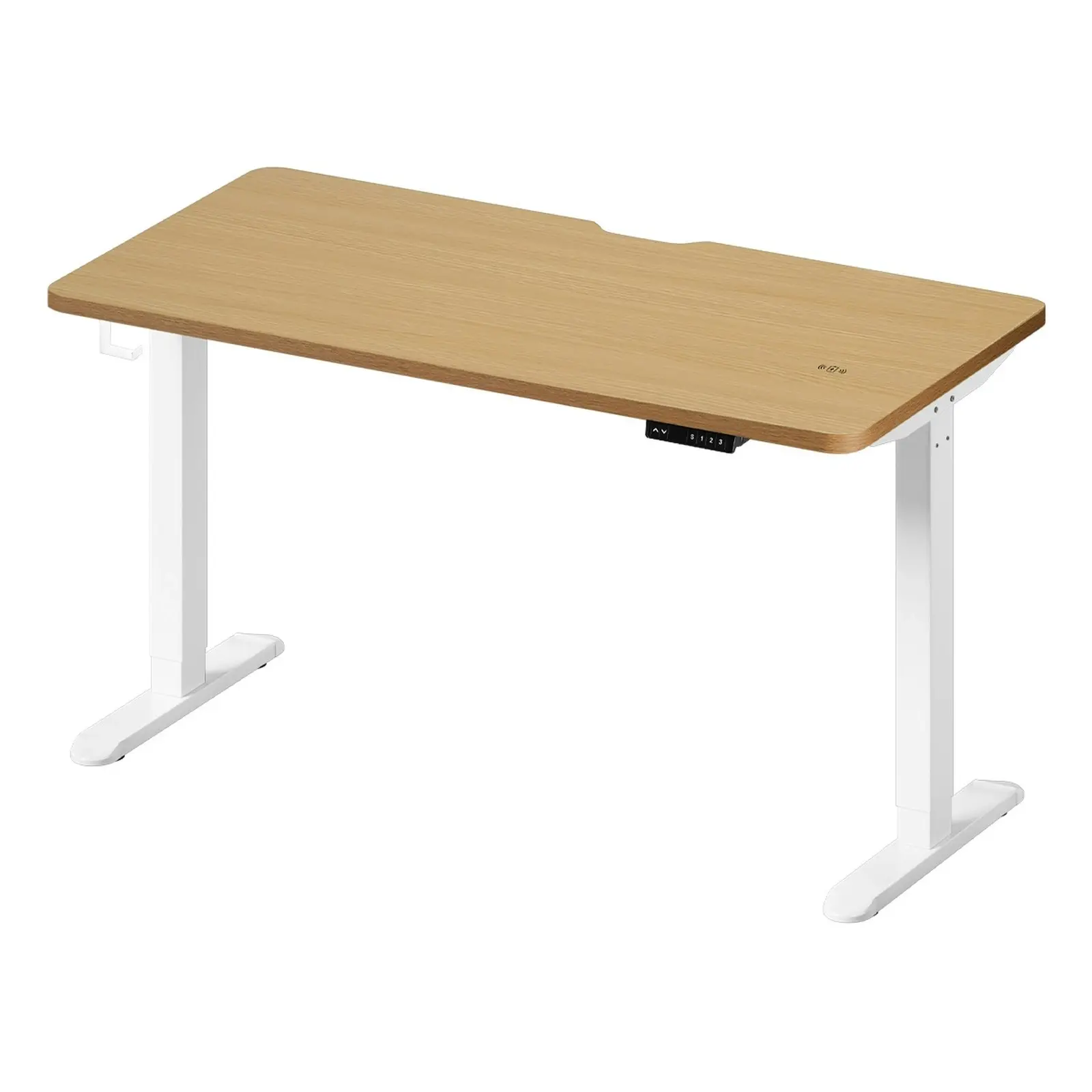 Oikiture Electric Standing Desk With Wireless Charging Single Motor White Frame 140CM OAK Tabletop