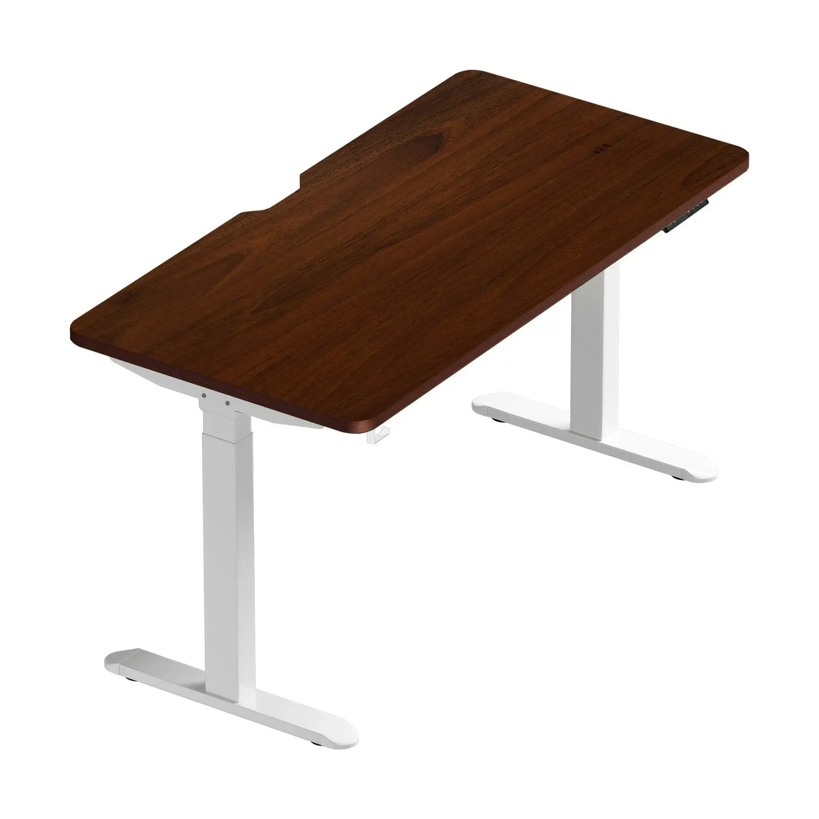 Oikiture Electric Standing Desk With Wireless Charging Dual Motor White Frame 140CM Walnut Tabletop