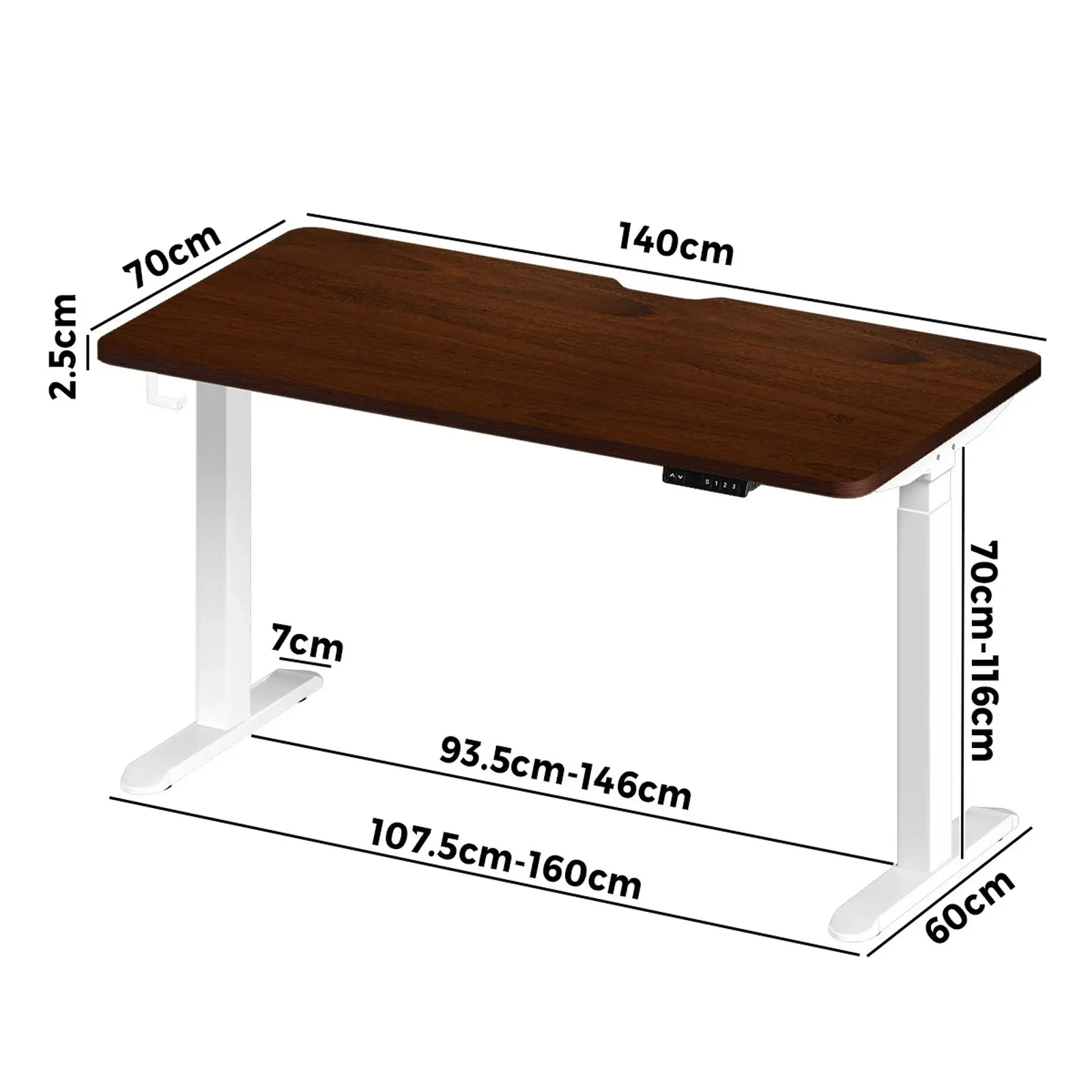 Oikiture Electric Standing Desk With Wireless Charging Dual Motor White Frame 140CM Walnut Tabletop