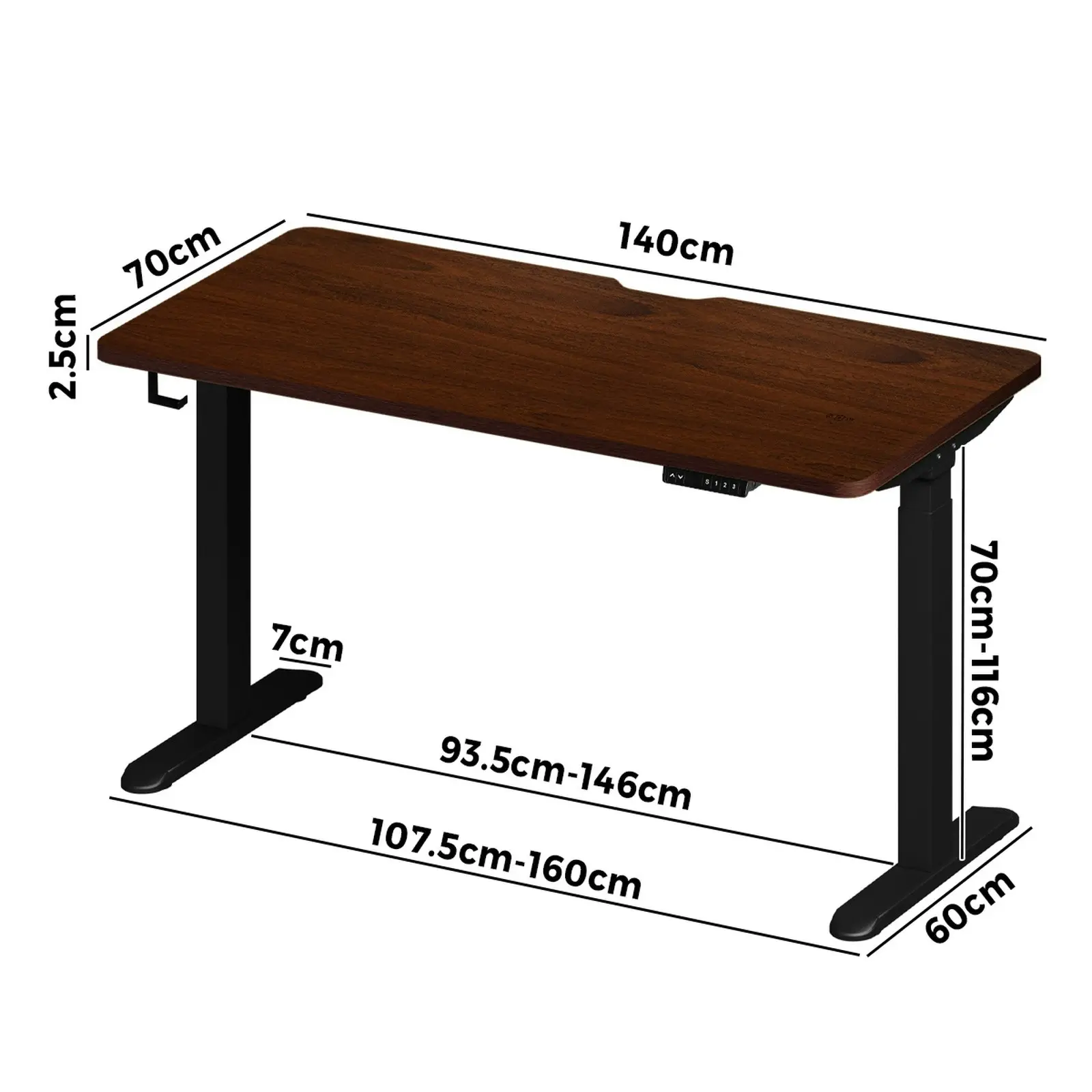 Oikiture Electric Standing Desk With Wireless Charging Dual Motor Black Frame 140CM Walnut Tabletop