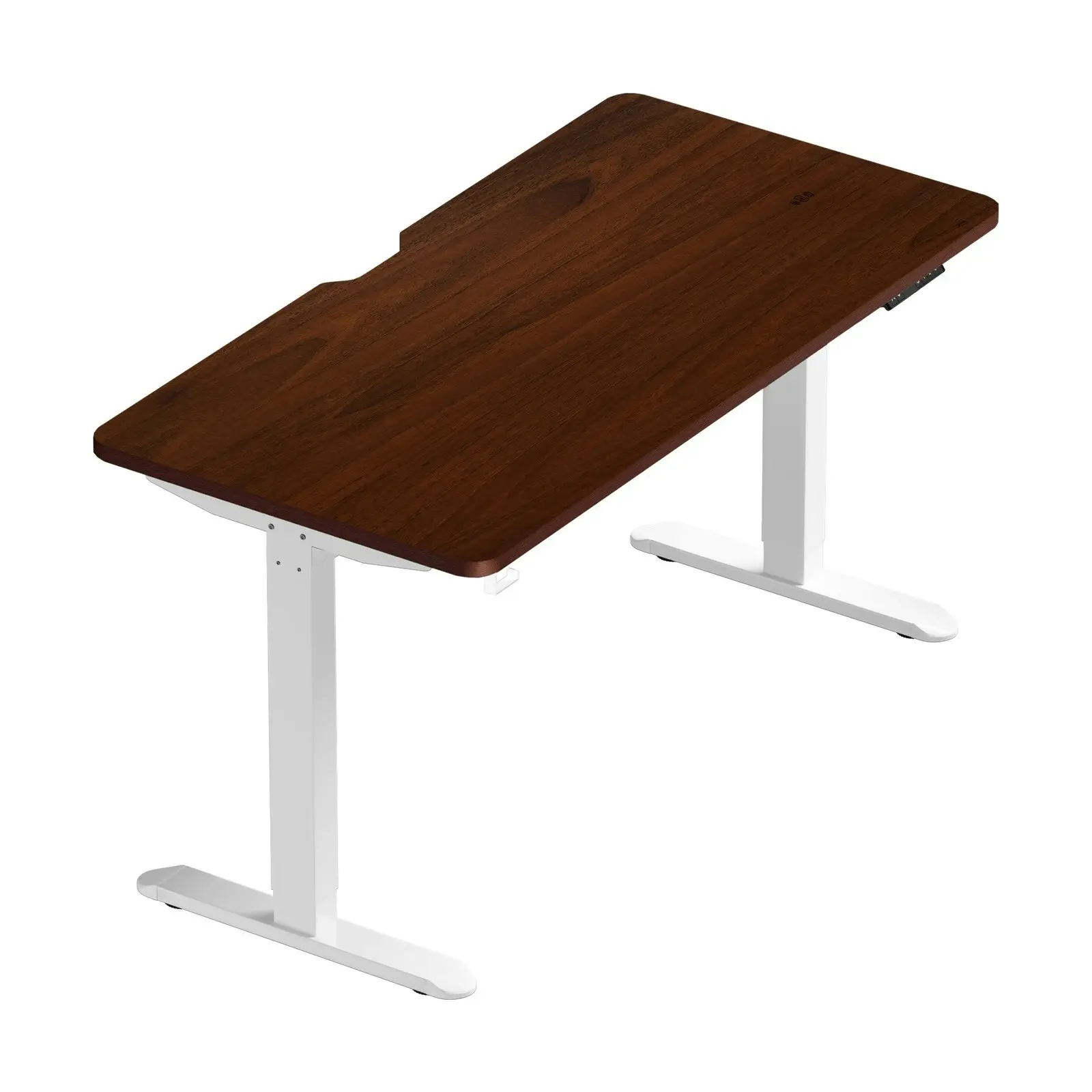 Oikiture Electric Standing Desk With Wireless Charging Single Motor White Frame 140CM Walnut Tabletop