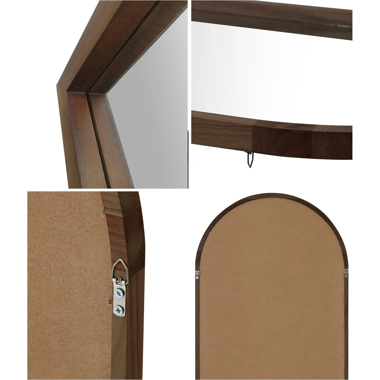 Oikiture Wooden Full Length Mirror 166x60cm Arched Dressing Floor Mirrors Brown