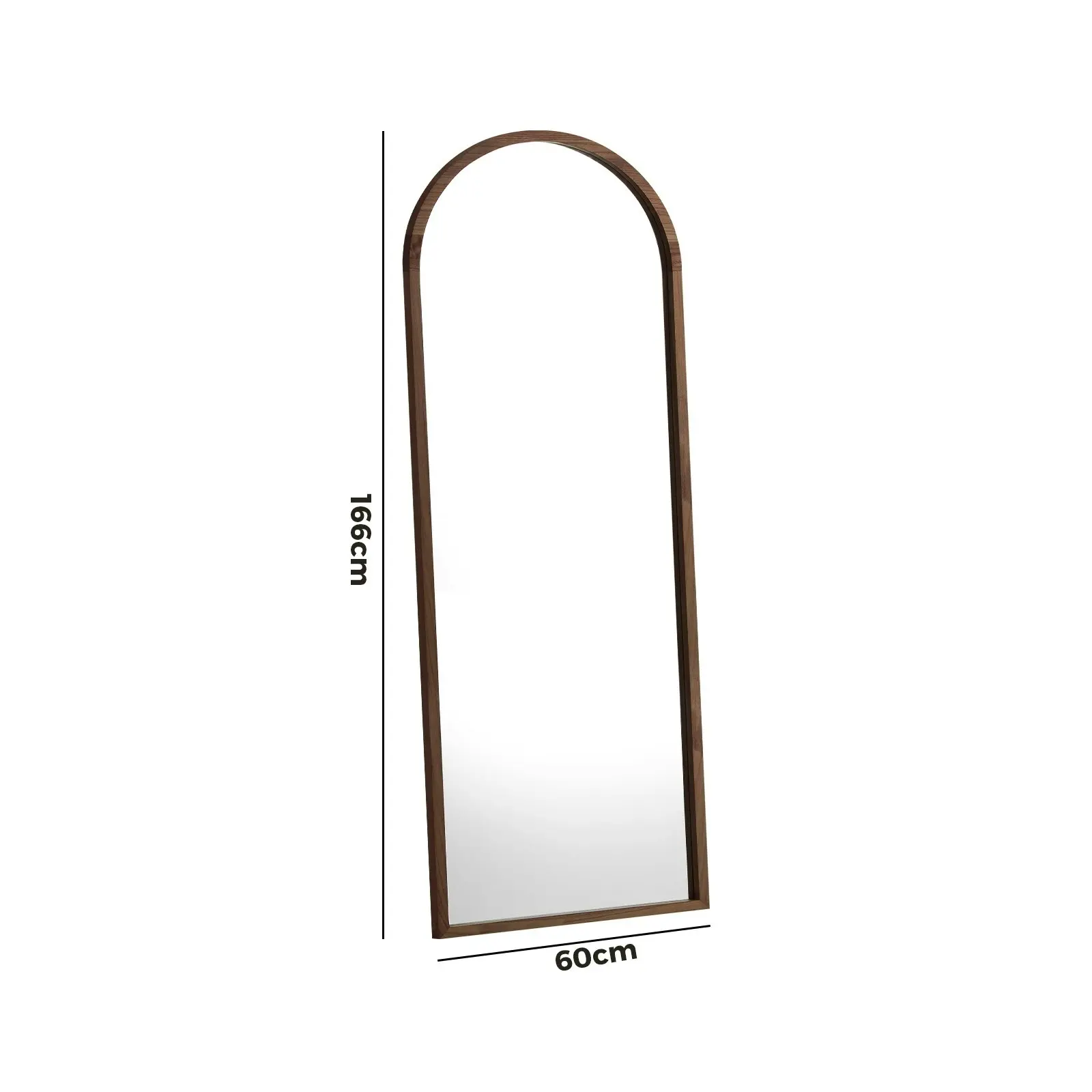 Oikiture Wooden Full Length Mirror 166x60cm Arched Dressing Floor Mirrors Brown