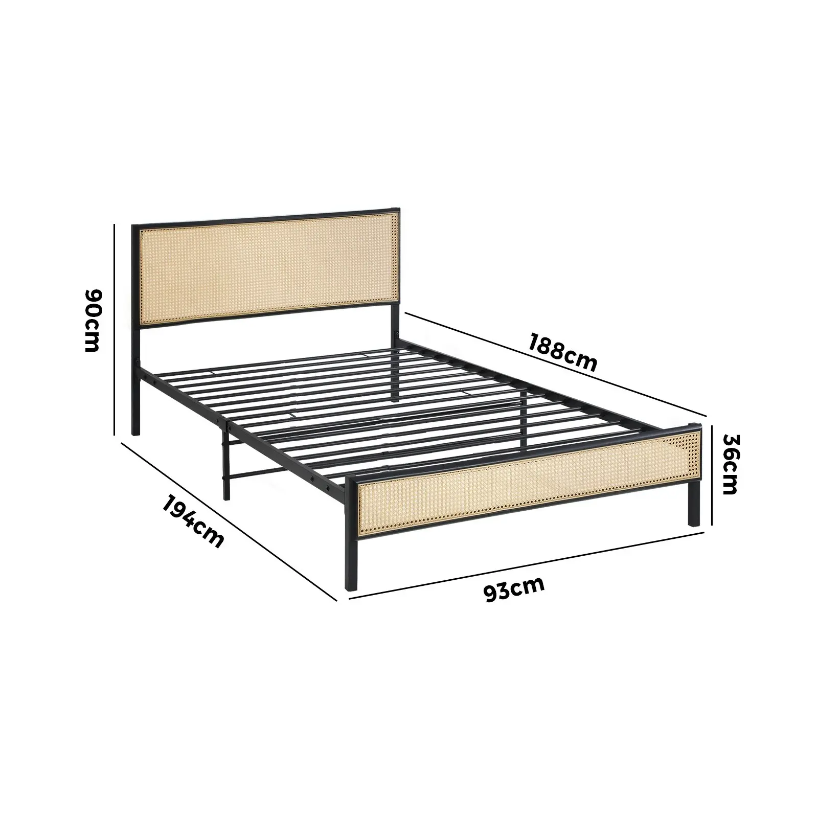 Oikiture Metal Bed Frame Single Size Beds Base Platform Rattan