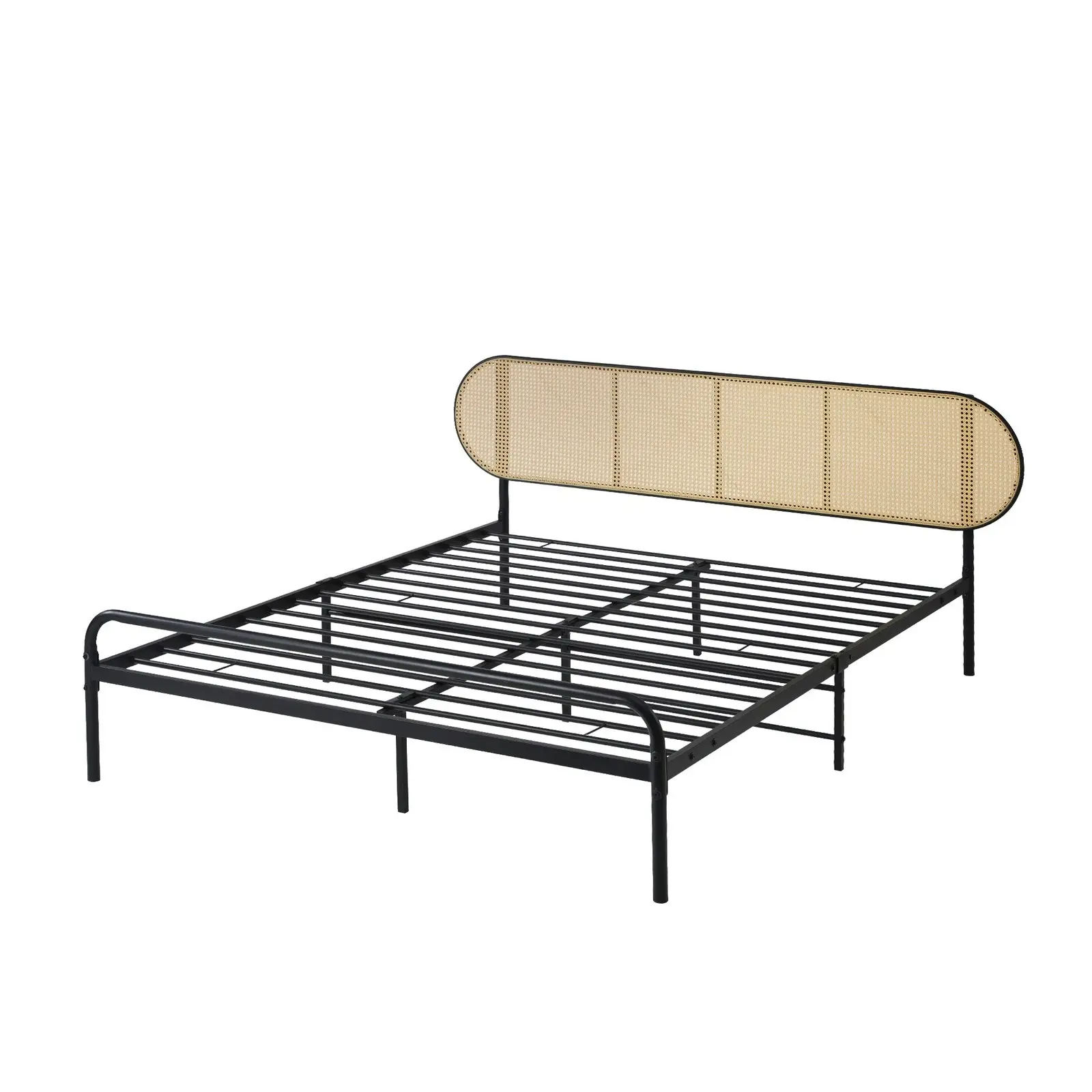 Oikiture Bed Frame Queen Size Metal Base Platform with Rattan Headboard