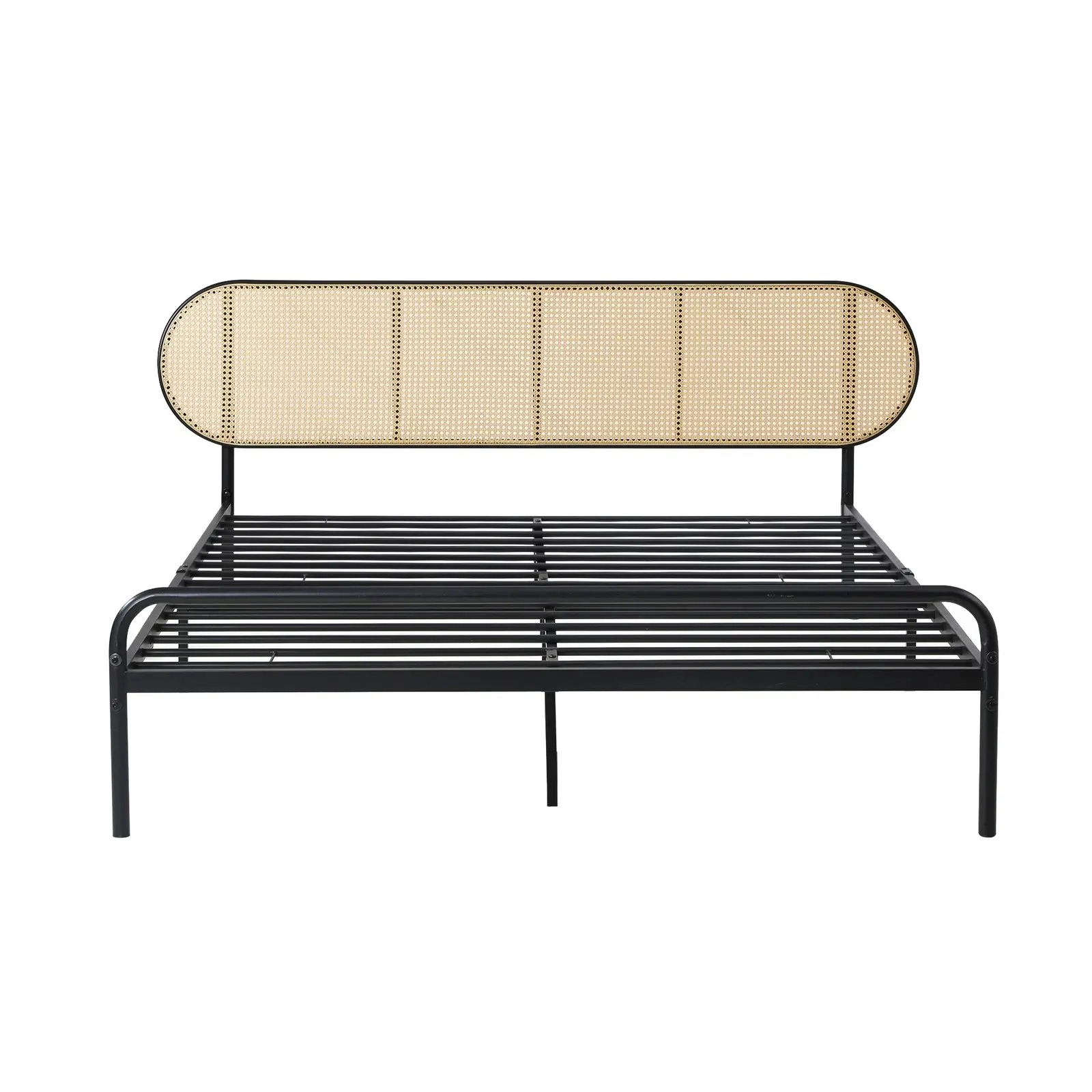 Oikiture Bed Frame Queen Size Metal Base Platform with Rattan Headboard