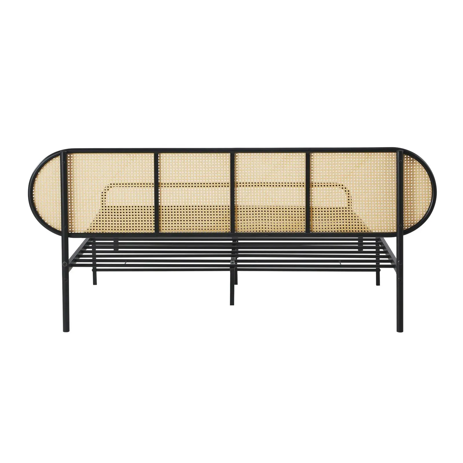 Oikiture Bed Frame Queen Size Metal Base Platform with Rattan Headboard